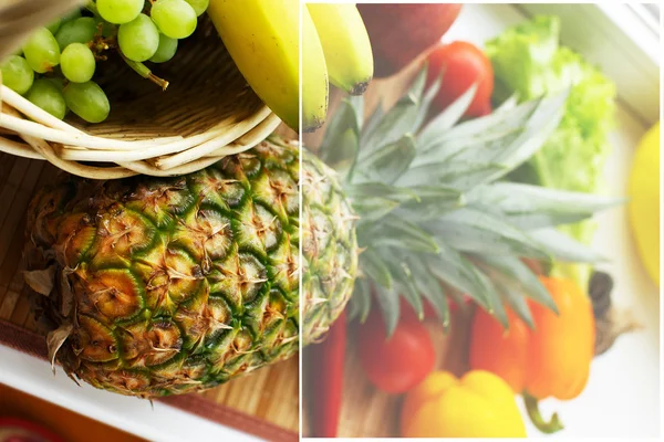 Fruits et légumes dans un panier en osier — Photo