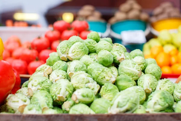 Брюссельская капуста продается на рынке — стоковое фото