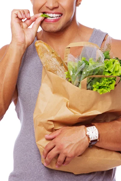 Man en groenten — Stockfoto