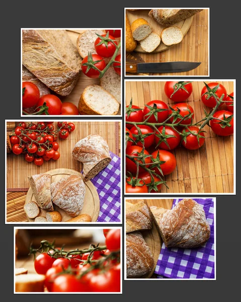 Gestapelte Fotos von Brot und Tomaten — Stockfoto