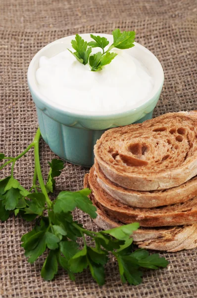 Mousse and bread — Stock Photo, Image