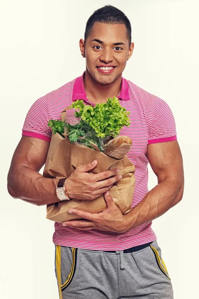 Homem com comida — Fotografia de Stock