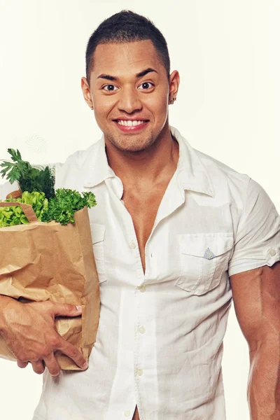 Homem com comida — Fotografia de Stock