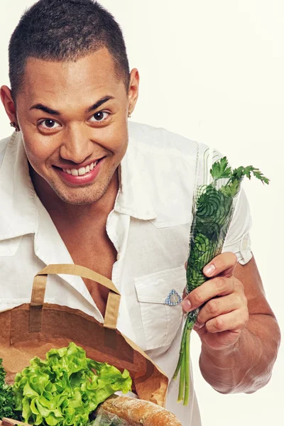 Homem com comida — Fotografia de Stock