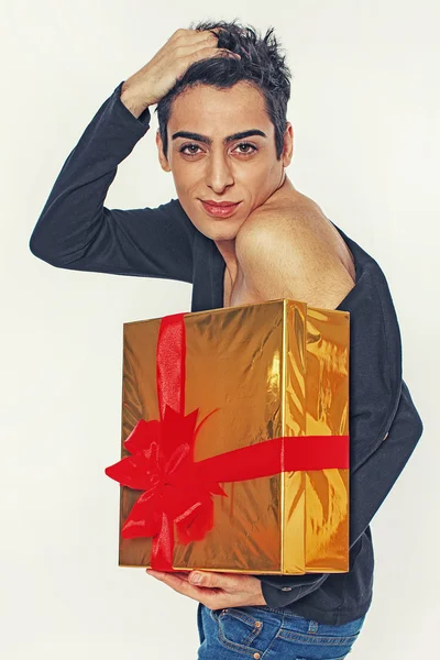 Guy with gift box — Stock Photo, Image