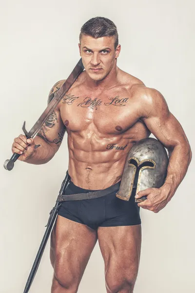 Barbarian with weapon — Stock Photo, Image