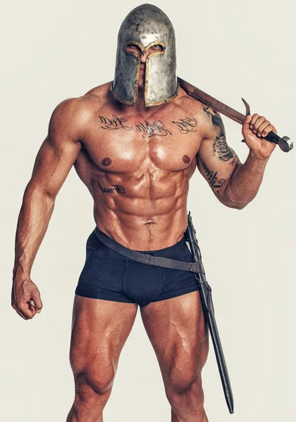 Barbarian with weapon — Stock Photo, Image