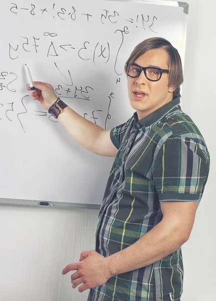 Nerd guy with marker — Stock Photo, Image