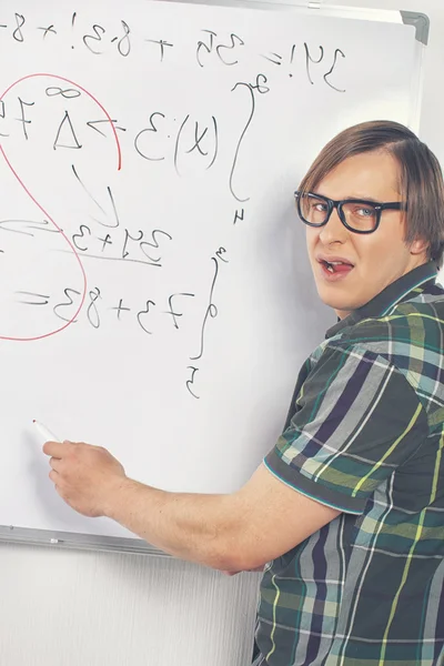 Nerd guy with marker — Stock Photo, Image