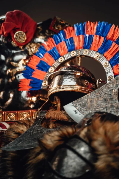 Authentic military uniform of roman soldier and viking warrior — Stock Photo, Image