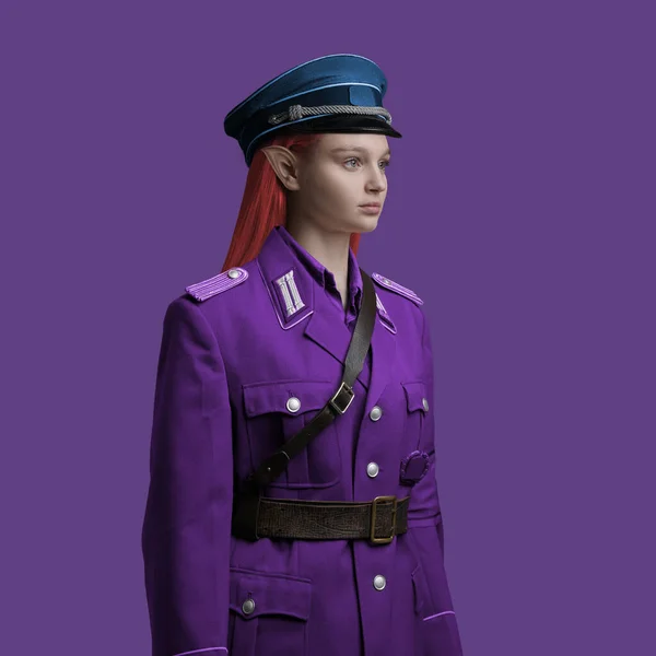 Woman elf with sharp ears dressed in military clothing — Fotografia de Stock