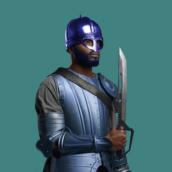 African man with melee weapon against colorful background — Φωτογραφία Αρχείου