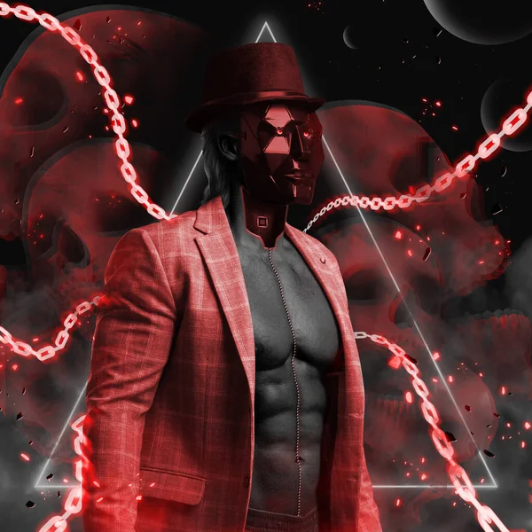 Κομψός μυώδης τύπος σε στυλ cyberpunk ντυμένος με σακάκι — Φωτογραφία Αρχείου