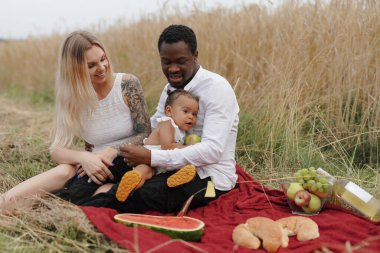 Neşeli çok ırklı aile hafta sonları dışarıda, gündüz vakti.
