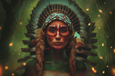 Batı Hint tarzında bir kadın yeşil ahşap arka plana karşı.