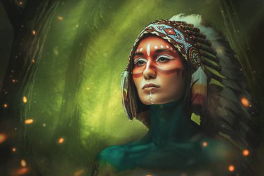 Batı Hintli kadın yeşil ağaçta hayal kuruyor.