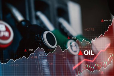 Benzin istasyonunda sıra sıra tabancalar ve petrol fiyatlarında artış