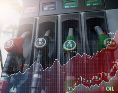 Gündüz yakıt istasyonunda grafikler ve okla