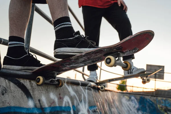 Hipster Culture Active Lifestyle Shot Two Cool Guys Skateboards Skatepark — Stock Photo, Image