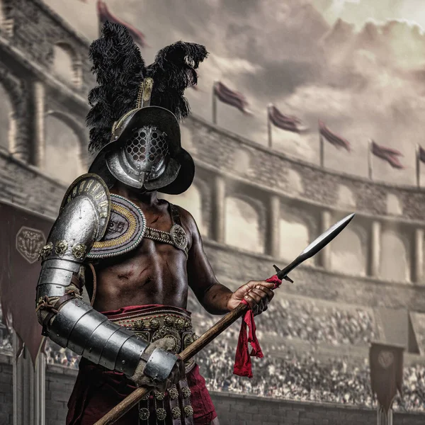 Art African Gladiator Ancient Rome Dressed Plumed Helmet Light Armor — ストック写真