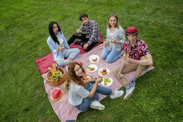 Знімок Яти Студентів Пікніку Ють Їдять Природному Літньому Парку — стокове фото