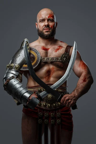Portrait Powerful Gladiator Naked Torso Muscular Build — Stock Photo, Image
