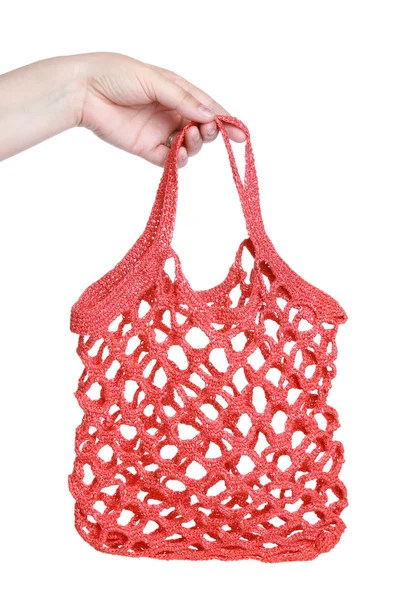 Red knitted bag on a white background — Stock Photo, Image