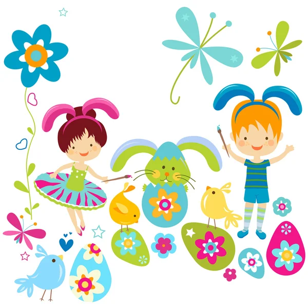 Jongen en meisje in bunny kostuum — Stockvector