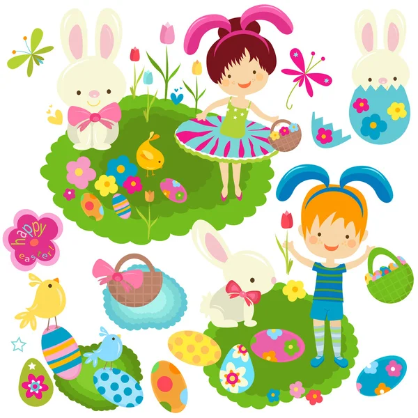 Happy kids celebrating easter — Stock Vector