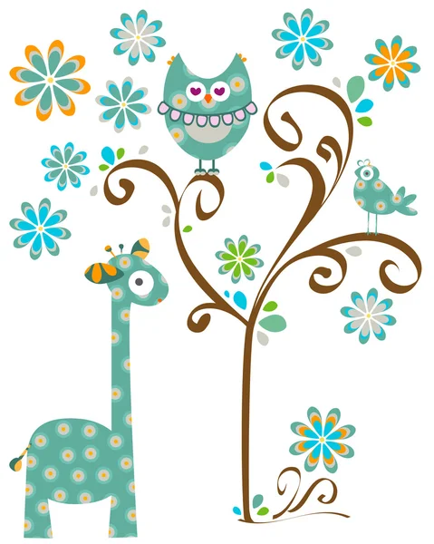 Owl and giraffe — Stock Vector