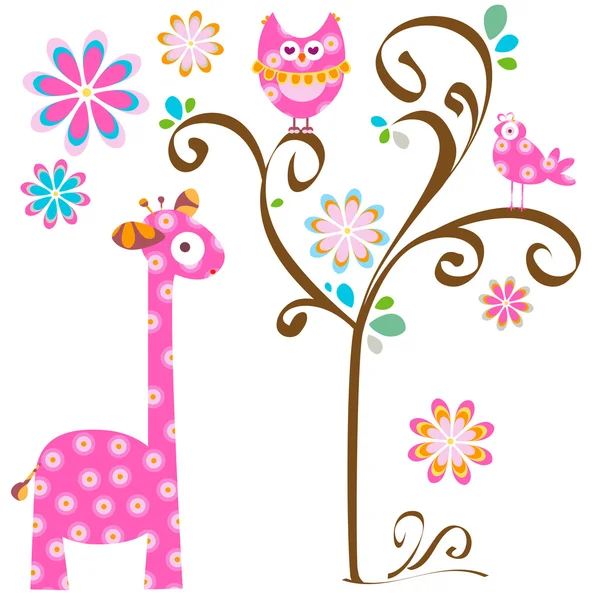 Chouette et girafe — Image vectorielle