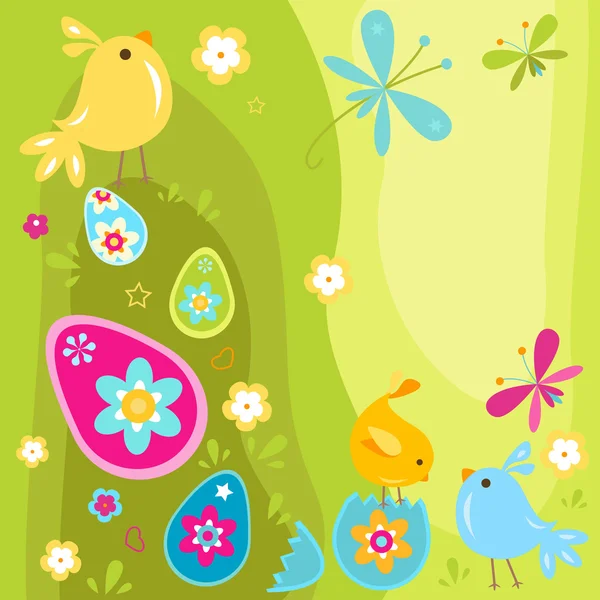 Easter chicks and eggs — Stock Vector