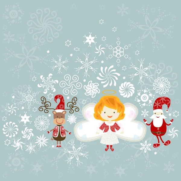 Père Noël, ange et renne — Image vectorielle
