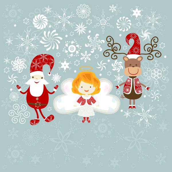 Santa, angel en rendieren — Stockvector