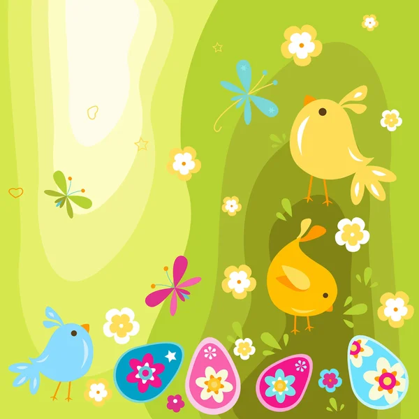 Pollitos y huevos de Pascua — Vector de stock