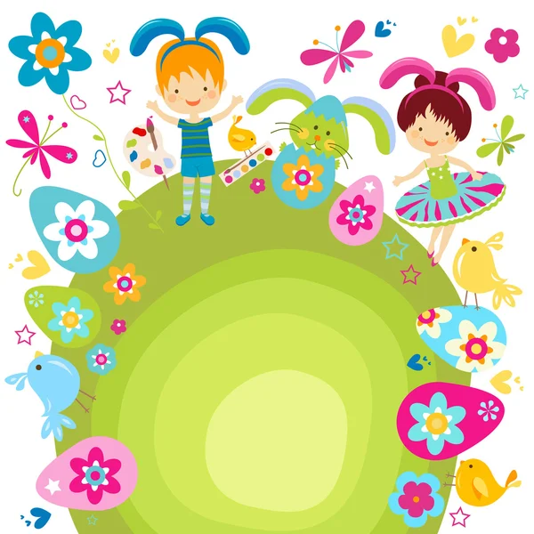 Boy and girlcelebrating easter — Stock Vector