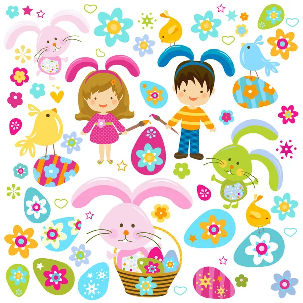 Easter bunnies — Stock Vector