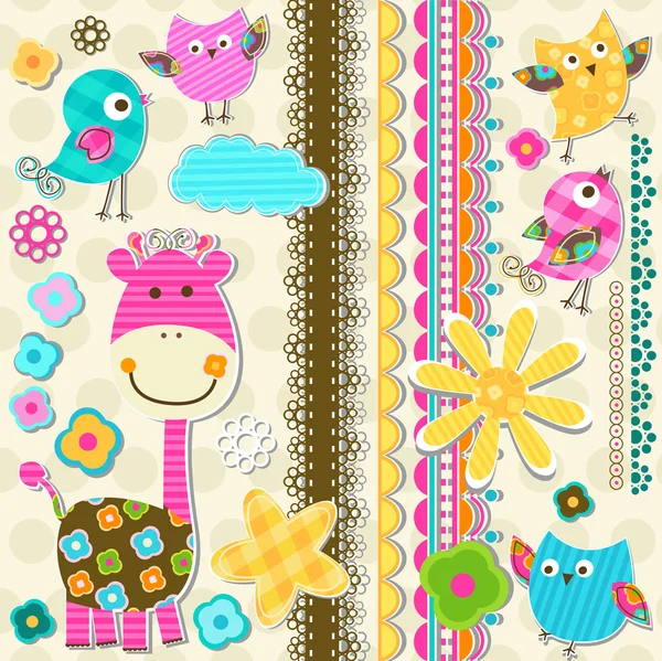 Cute giraffe and birds — Stock Vector