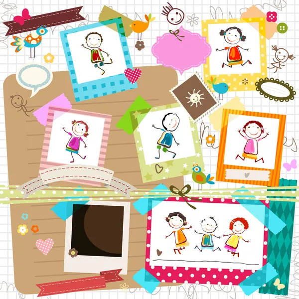 Kids and photo frames — Stock Vector