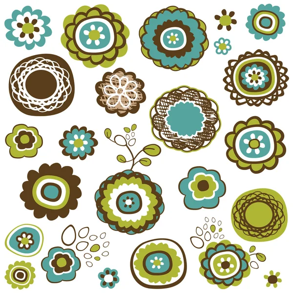 Conjunto de flores de Doodle — Vector de stock