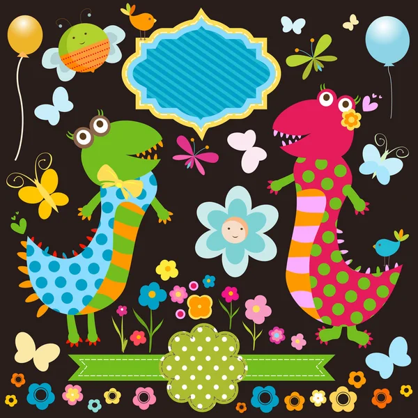 Carte heureux dinosaures — Image vectorielle