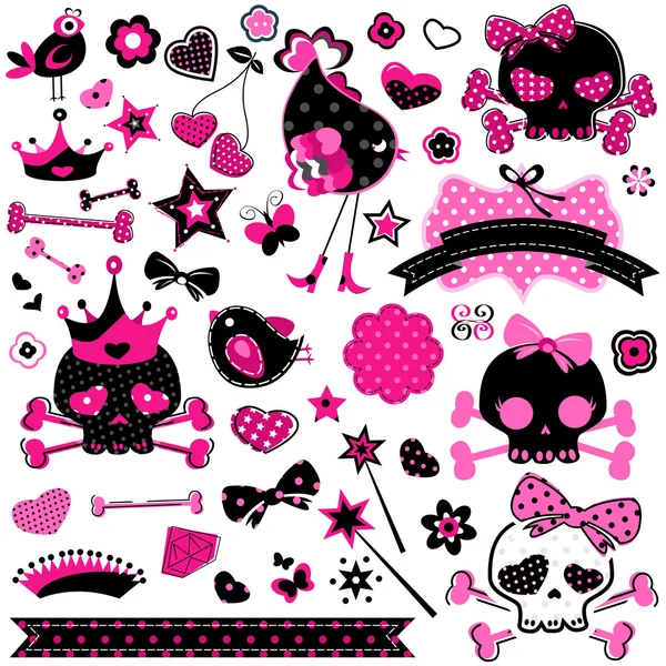 Girlish cute skulls — Stock Vector