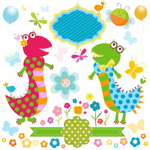 Carte heureux dinosaures — Image vectorielle