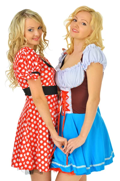 Zwei schöne blonde Frauen in Karnevalskostümen aus Maus und Sno — Stockfoto