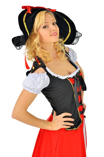 Vacker blond kvinna i carnival pirate kostym. — Stockfoto