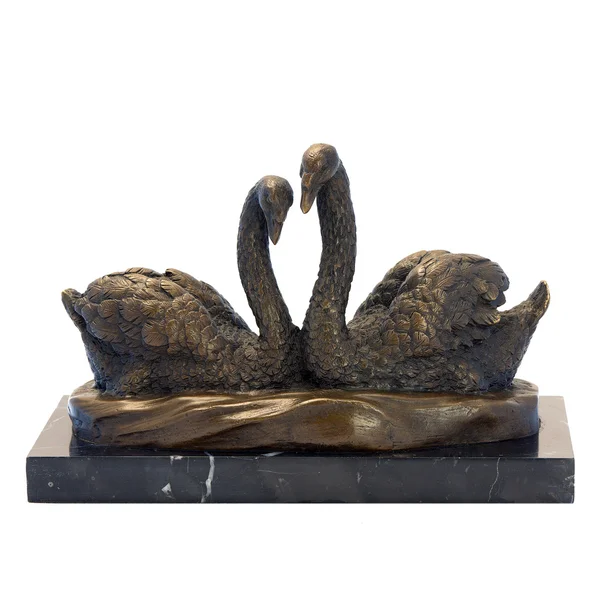 Antiga estatueta de bronze de dois cisnes — Fotografia de Stock