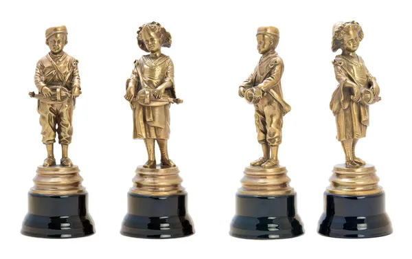 Due antiche statuette in bronzo di musicisti . — Foto Stock