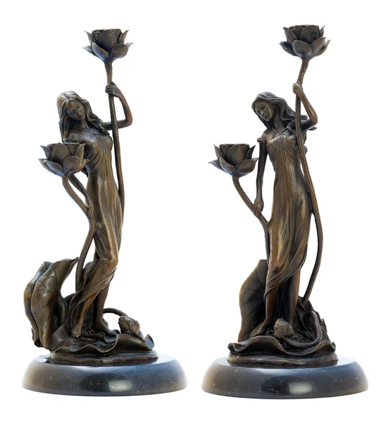 Antique bromze candelabro com mulher — Fotografia de Stock