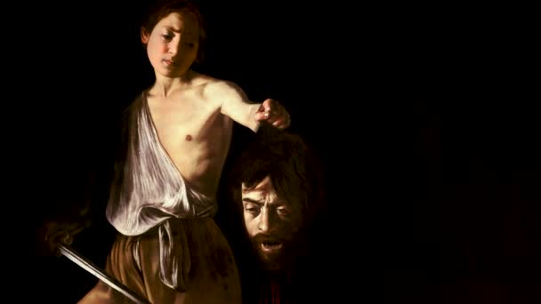 Dawid z głową Goliata animowanej sztuki Michała Anioła merisi de caravaggio — Wideo stockowe