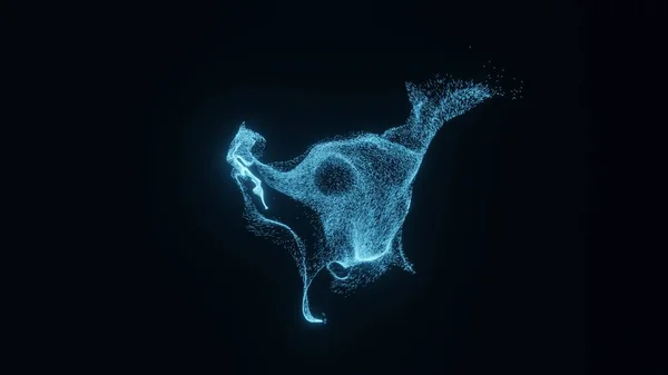 在黑色空间中闪光的蓝色粒子的运动，波动 — 图库照片